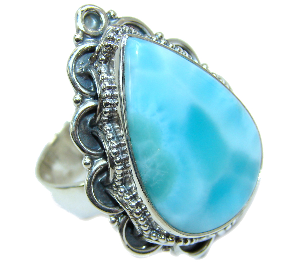 Amazing AAA quality Blue Larimar Oxidized Sterling Silver Ring size resizable