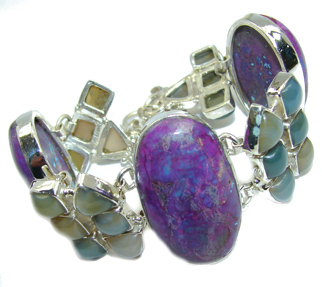 Tropical Glow Purple Amethyst Agate Sterling Silver Bracelet