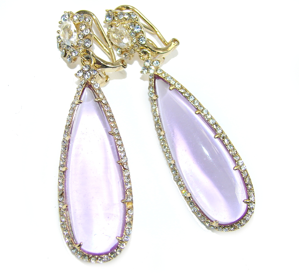 Hollywood Style Giant Purple Crystals Sterling Silver Earrings