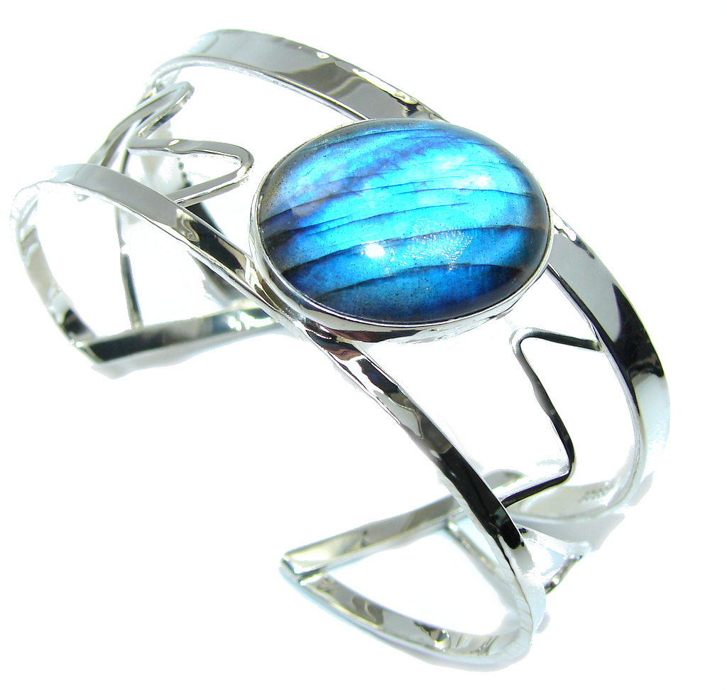 Amazing Modern Shimmering Labradorite Sterling Silver Bracelet / Cuff