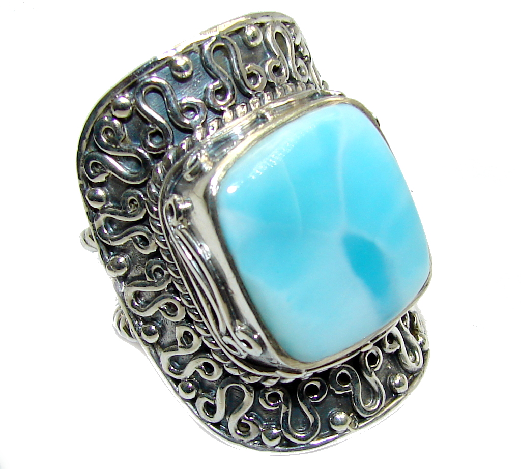 Amazing AAA quality Blue Larimar Oxidized Sterling Silver Ring size resizable