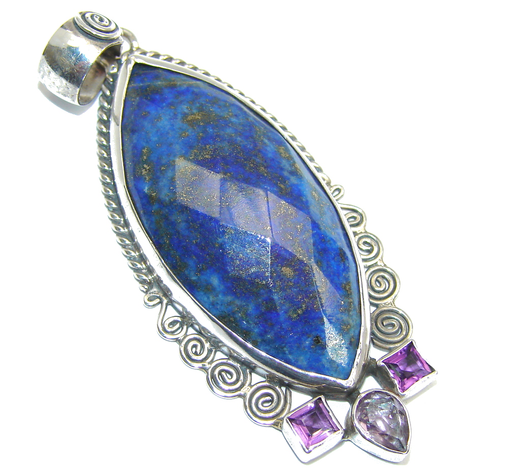 Amazing Blue Lapis Lazuli & Amethyst Sterling Silver Pendant