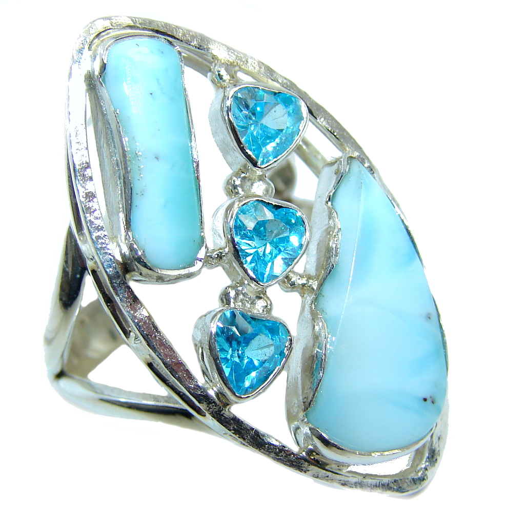 Amazing AAA quality Blue Larimar Sterling Silver Ring size 9 1/2