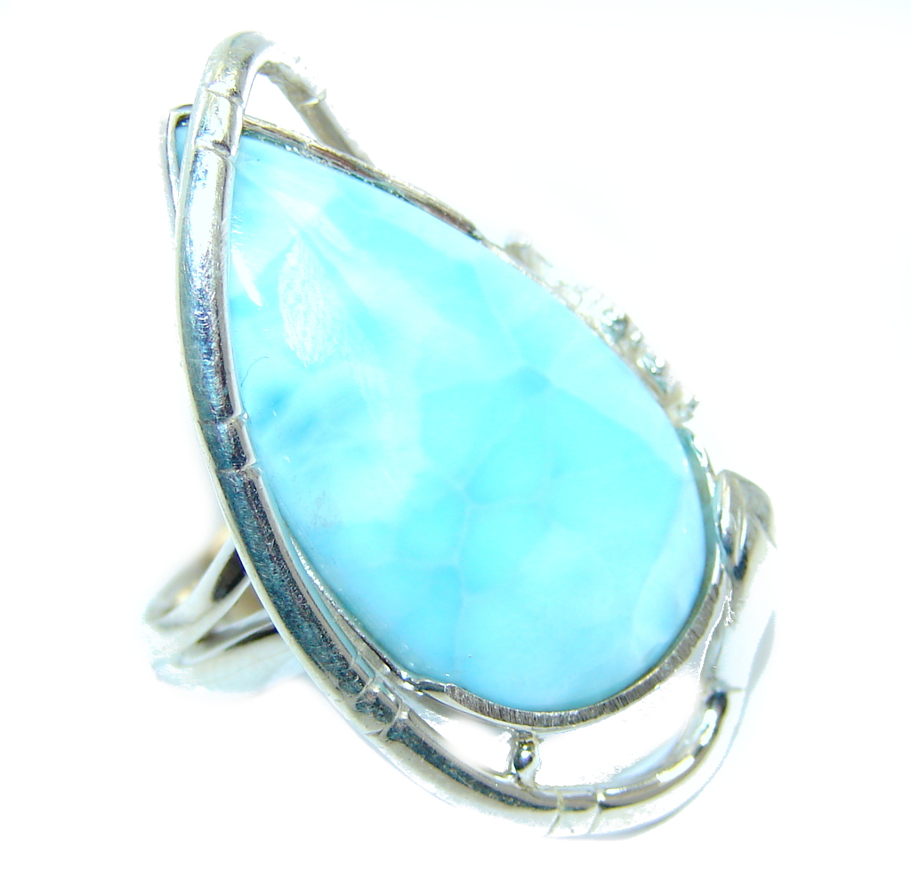 Amazing AAA quality Blue Larimar Oxidized Sterling Silver Ring size 6