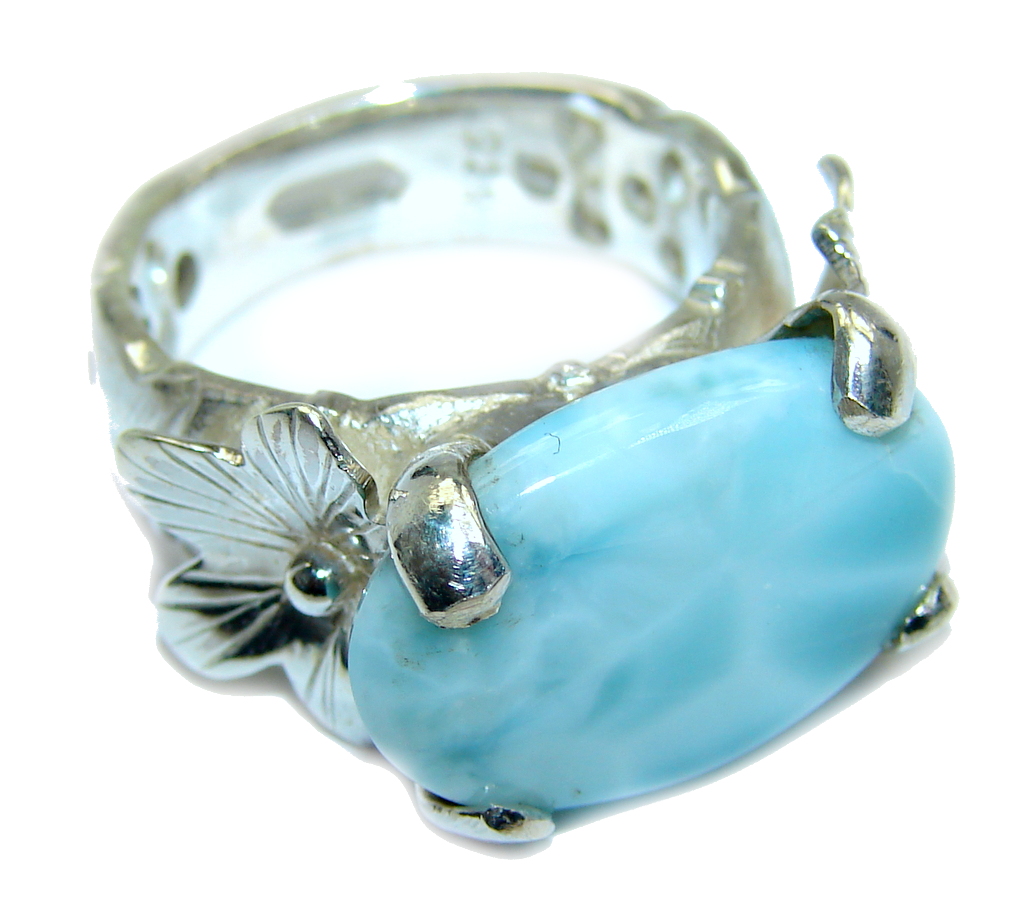 Amazing AAA quality Blue Larimar Oxidized Sterling Silver Ring size 7 1/4