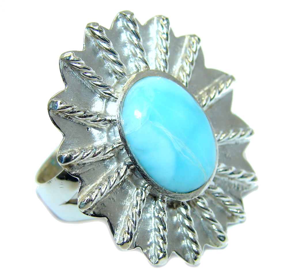 Amazing AAA quality Blue Larimar Sterling Silver Ring size 8