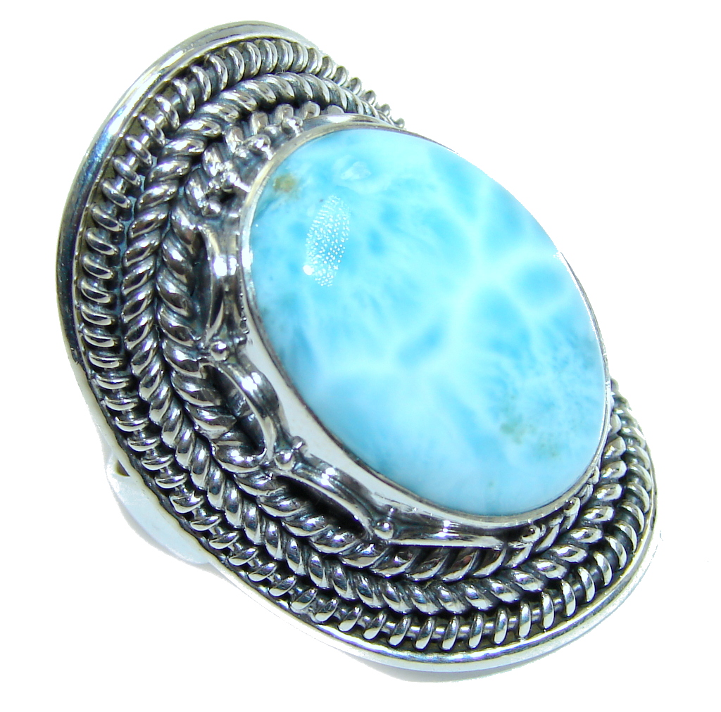 Amazing AAA quality Blue Larimar Oxidized Sterling Silver Ring size resizable