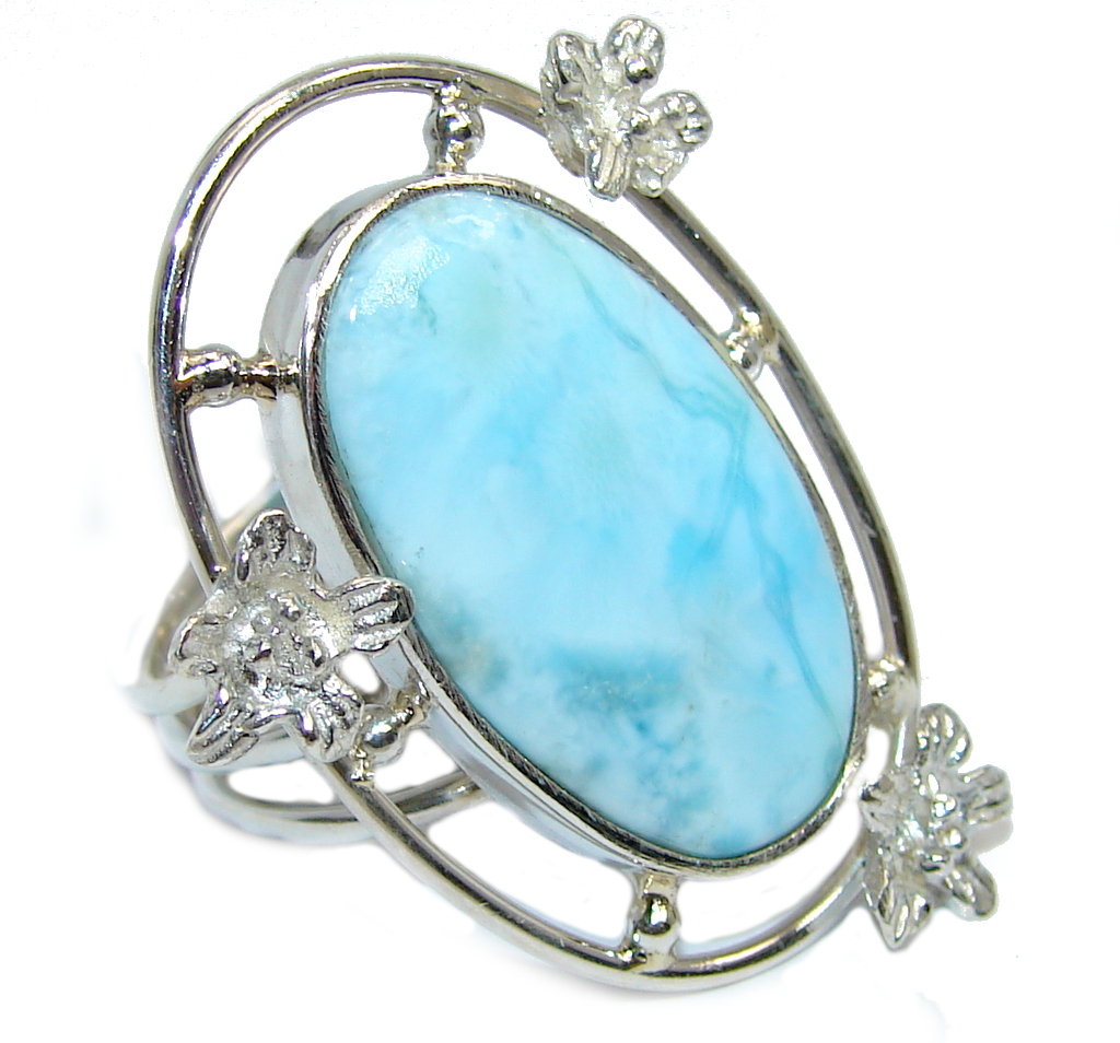 Amazing AAA quality Blue Larimar Oxidized Sterling Silver Ring size 8 1/4