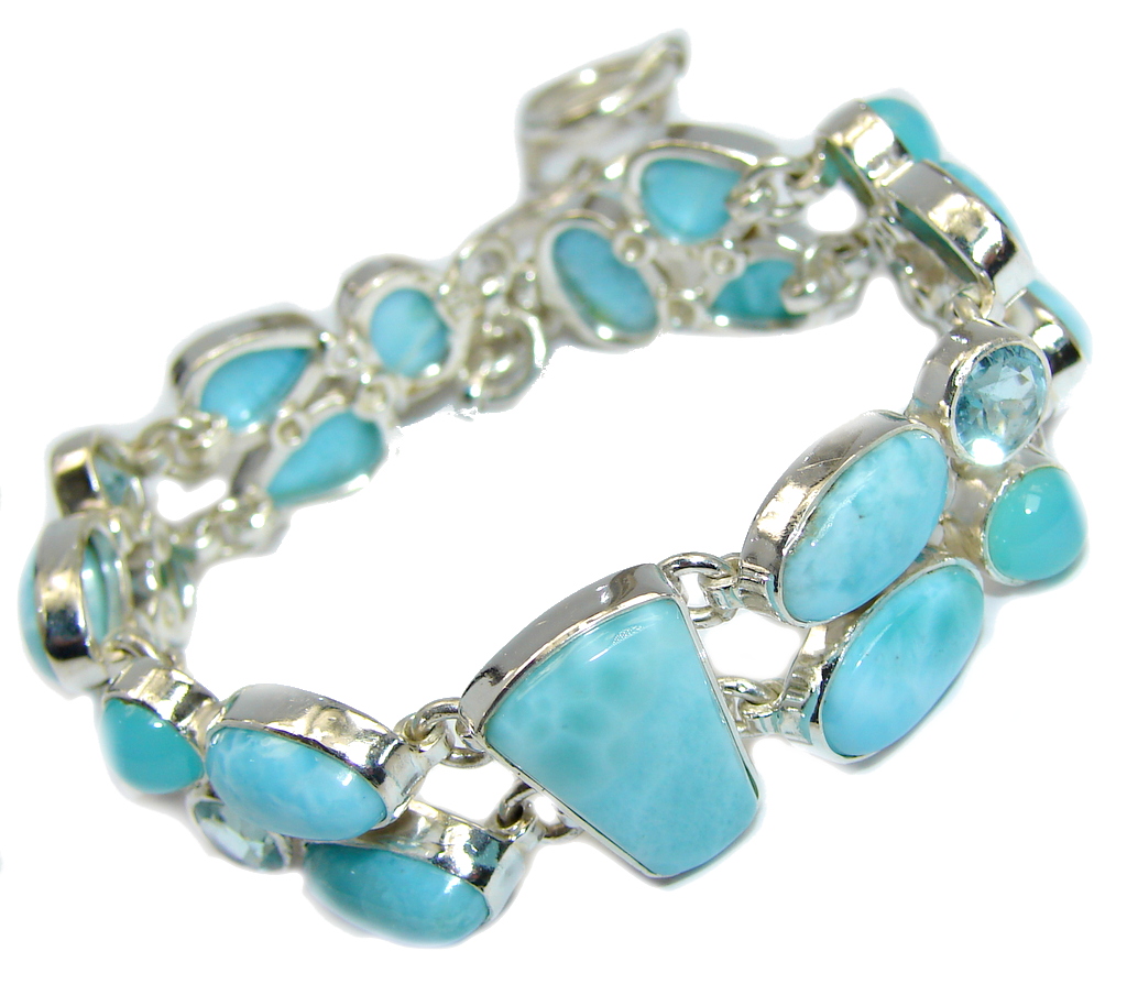 Ocean Beauty AAA Blue Larimar & Swiss Blue Topaz Aquamarine Sterling Silver Bracelet