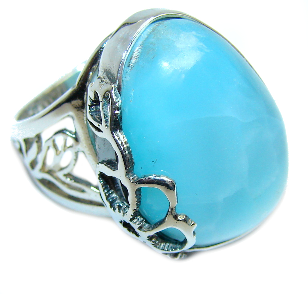 Amazing AAA quality Blue Larimar Sterling Silver Ring size adjustable