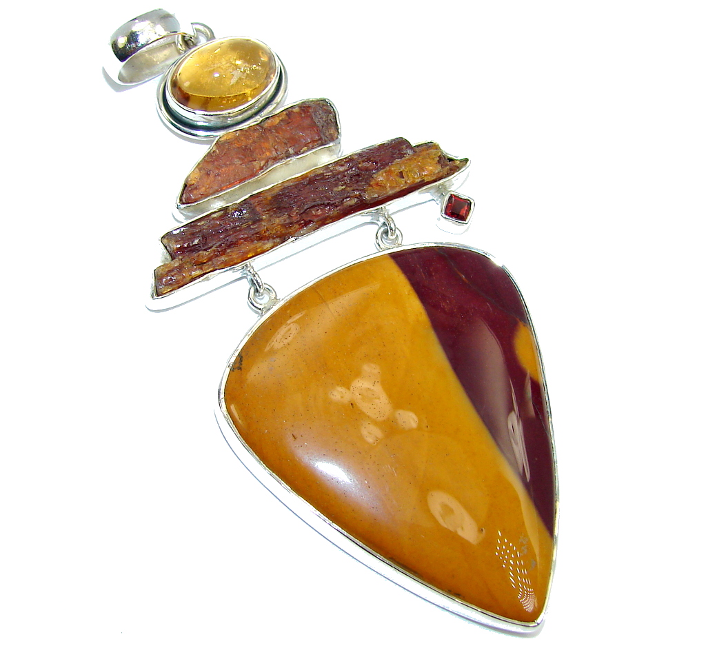 AAA Natural Australian Mookaite Rough Tourmaline Sterling Silver Pendant