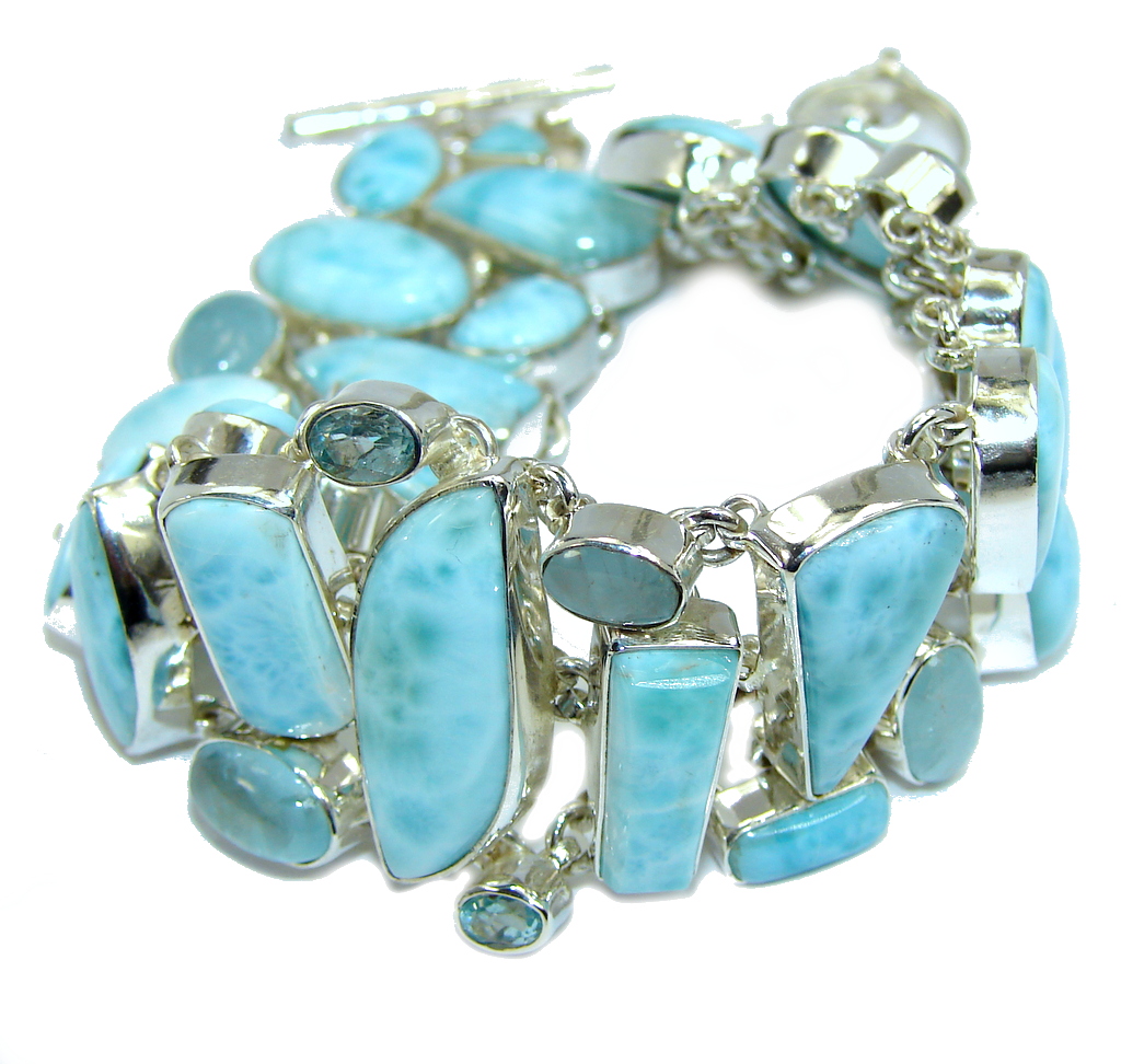 Ocean Beauty AAA Blue Larimar & Swiss Blue Topaz Aquamarine Sterling Silver Bracelet