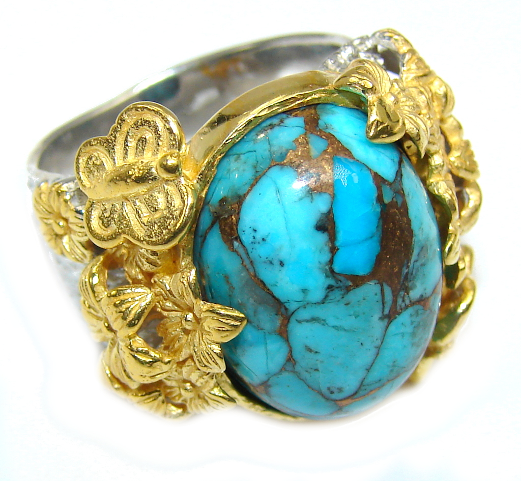Amazing AAA Genuine Copper vains in Turquoise Two Tones Sterling Silver ring s. 7