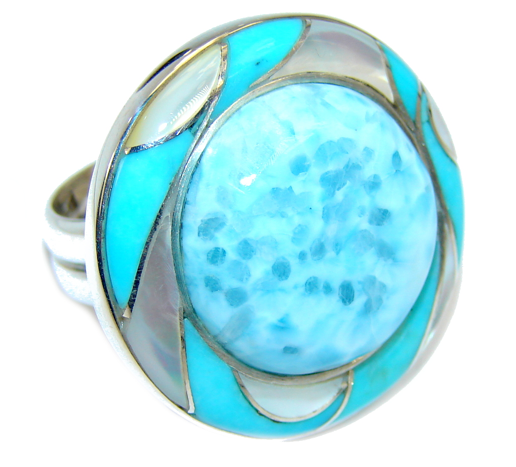Amazing AAA quality Blue Larimar Sterling Silver Ring size 7