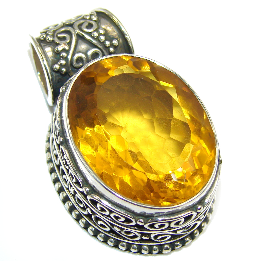 Amazing - Bali Handcrafted - Golden Topaz Sterling Silver Pendant