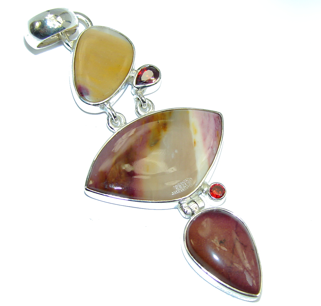 AAA Natural Australian Mookaite Garnet Sterling Silver Pendant