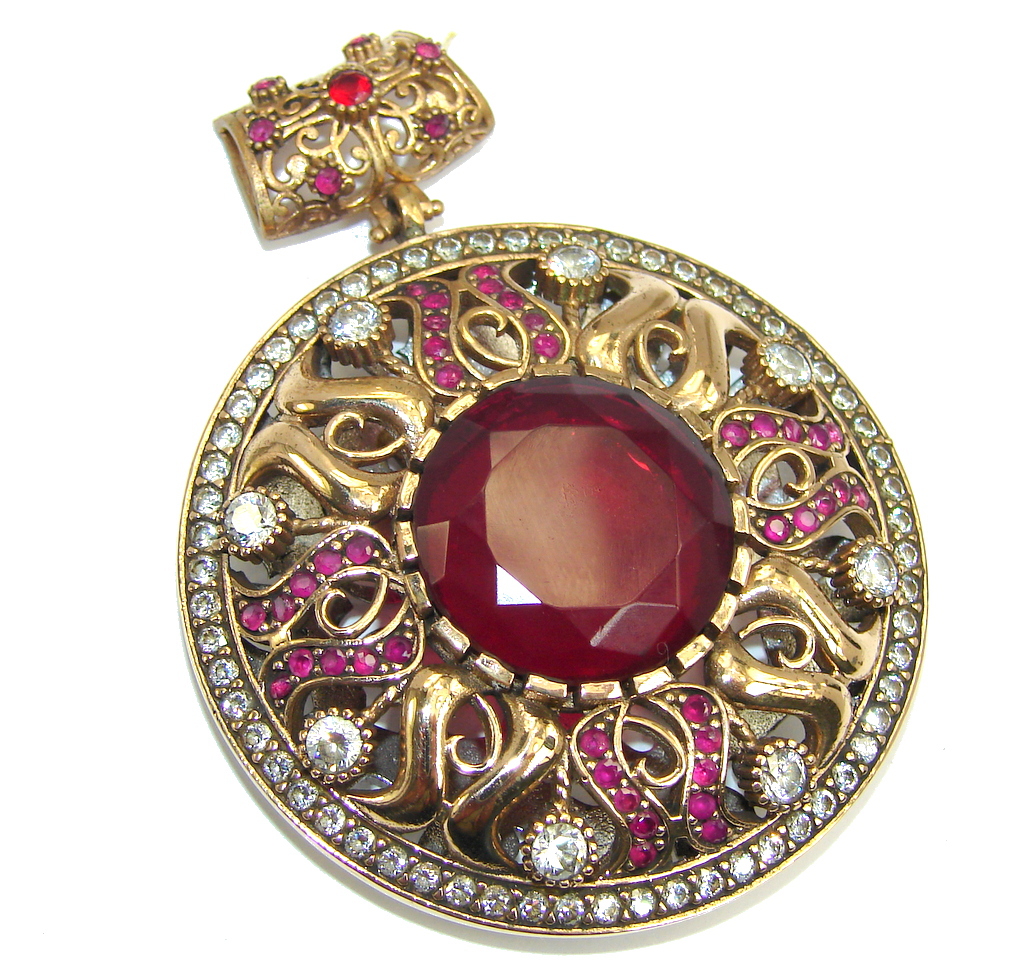 Perfect created Pink Ruby & White Topaz Copper over Sterling Silver Pendant