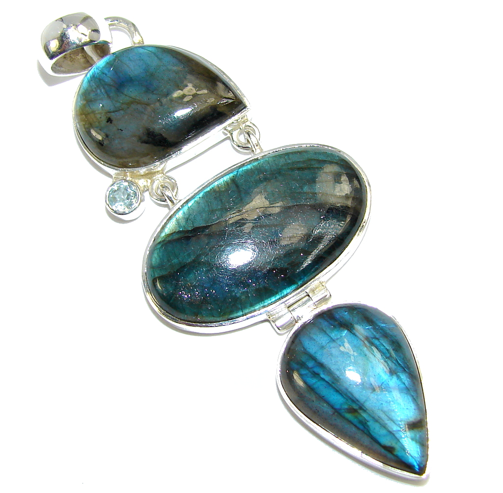 Amazing Blue Fire Labradorite Sterling Silver Pendant