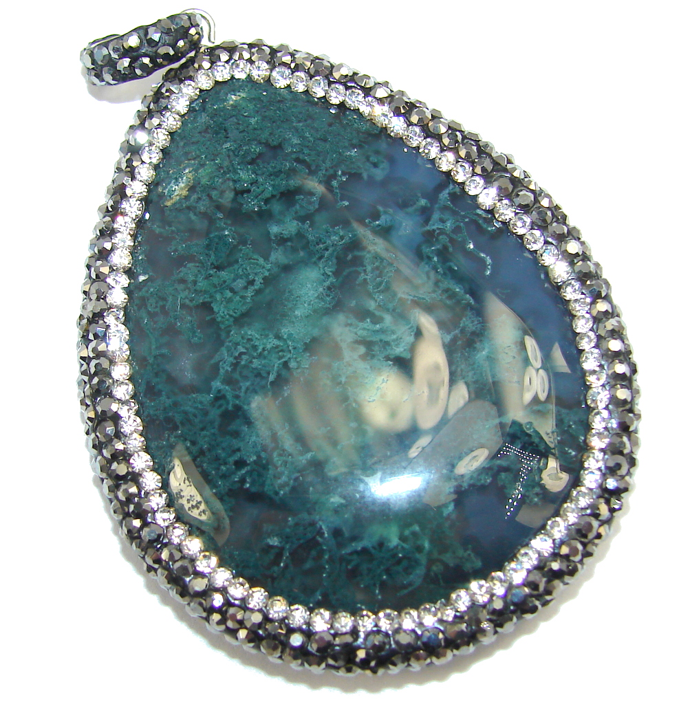 Stunning Green Moss Agate Spinel Sterling Silver Pendant