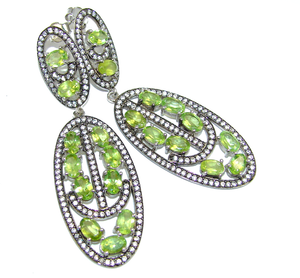 Amazing Floral Design Peridot Rhodium plated over Sterling Silver Earrings