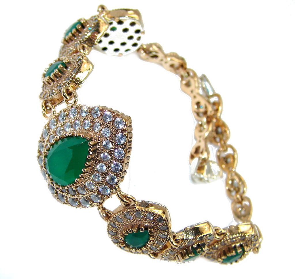 Victorian Style created Emerald & White Topaz Sterling Silver Bracelet