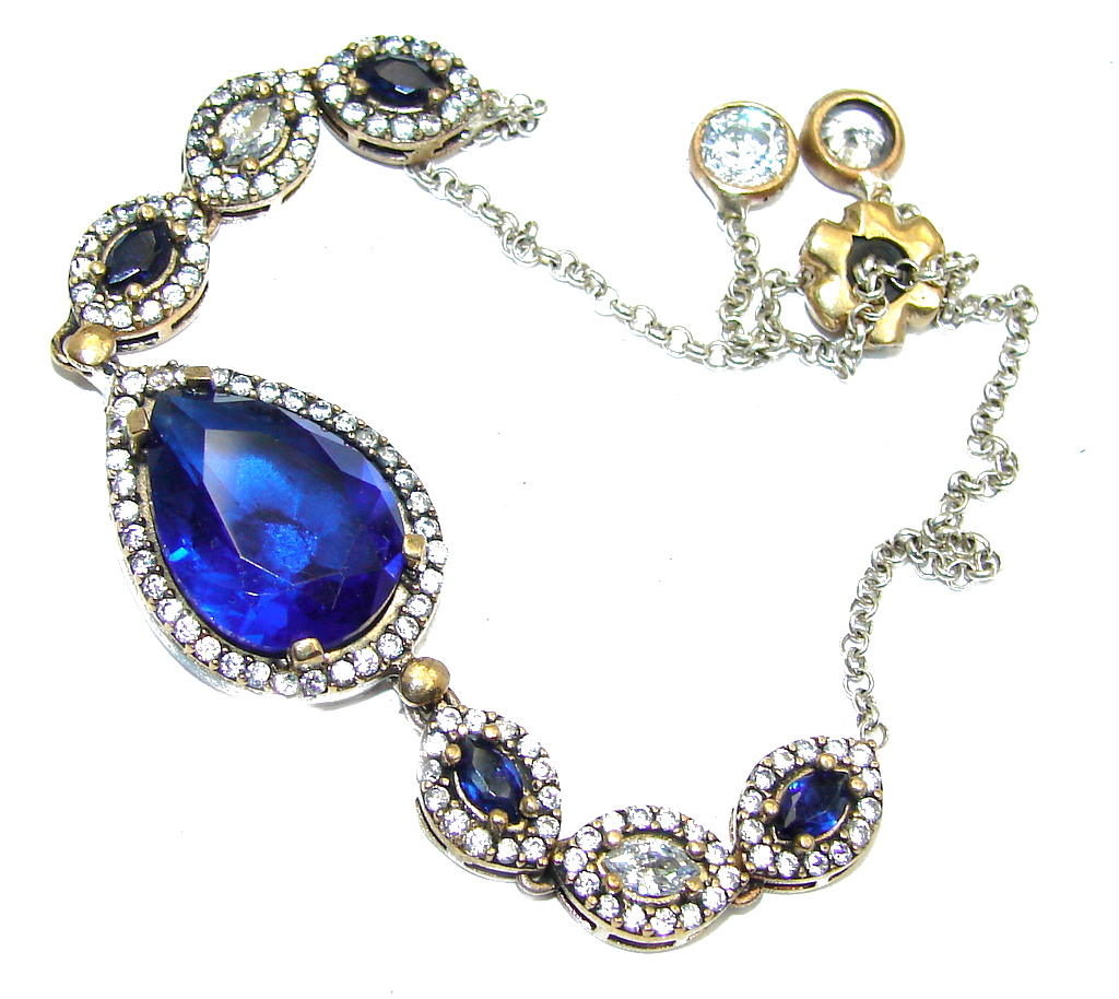 Victorian Style created Sapphire & White Topaz Sterling Silver Bracelet