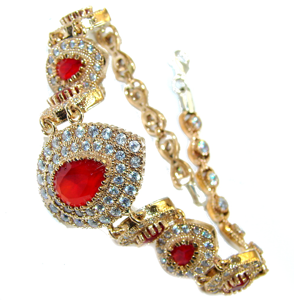Victorian Style created Red Ruby & White Topaz Sterling Silver Bracelet