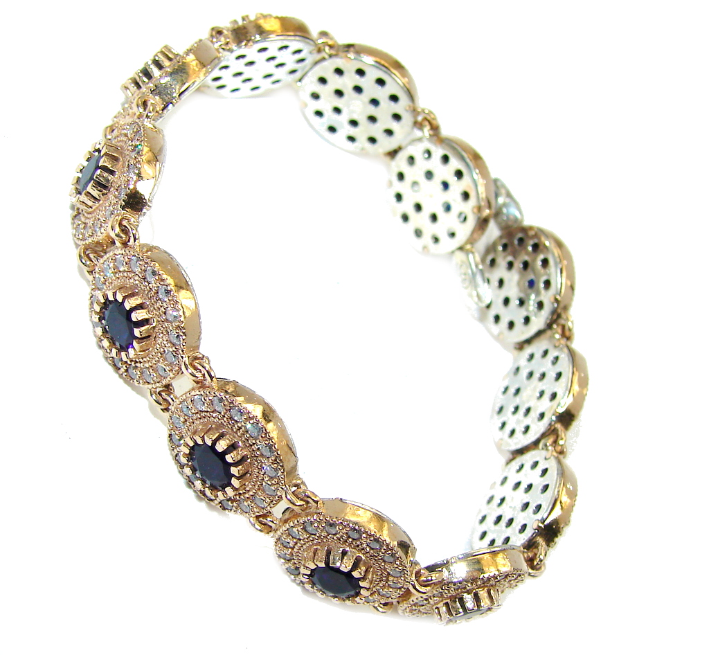 Victorian Style created Sapphire & White Topaz Sterling Silver Bracelet