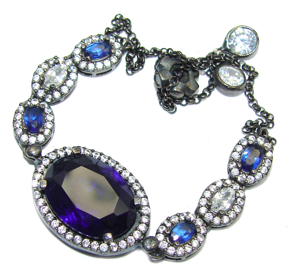 Victorian Style created Sapphire & White Topaz Sterling Silver Bracelet
