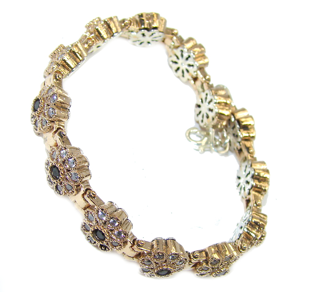 Victorian Style created Sapphire & White Topaz Sterling Silver Bracelet