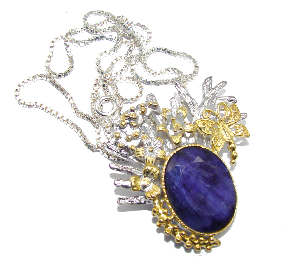 Amazing Genuine Sapphire Gold plated over Sterling Silver Necklace