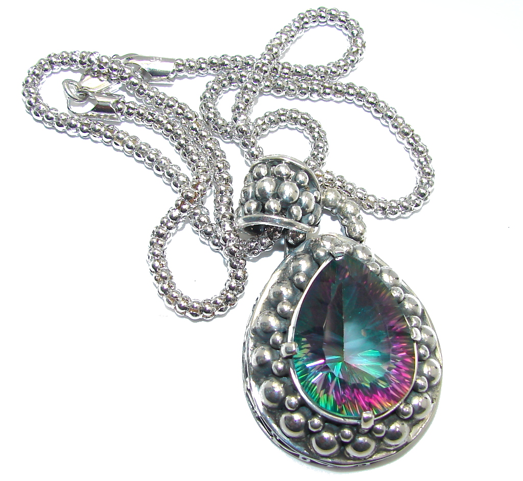 Amazing Beauty Blue Magic Topaz Sterling Silver Bali made necklace