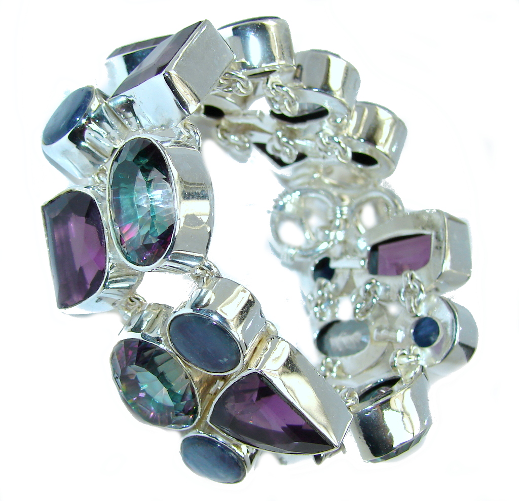 Chunky Rainbow Magic Topaz Kyanite Amethyst Sterling Silver Bracelet