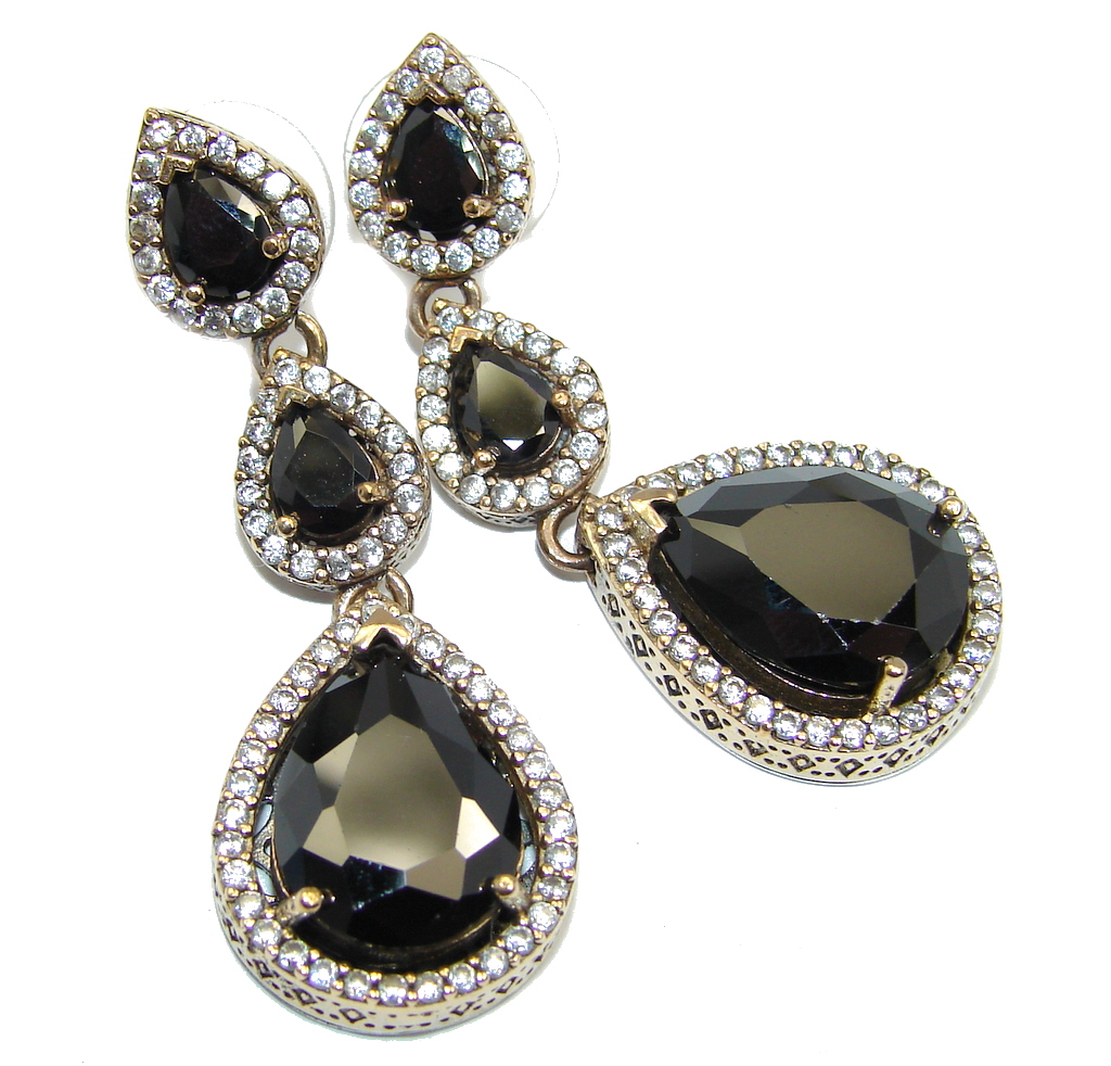 Classy Victorian Style Onyx copper covered Sterling Silver Earrings