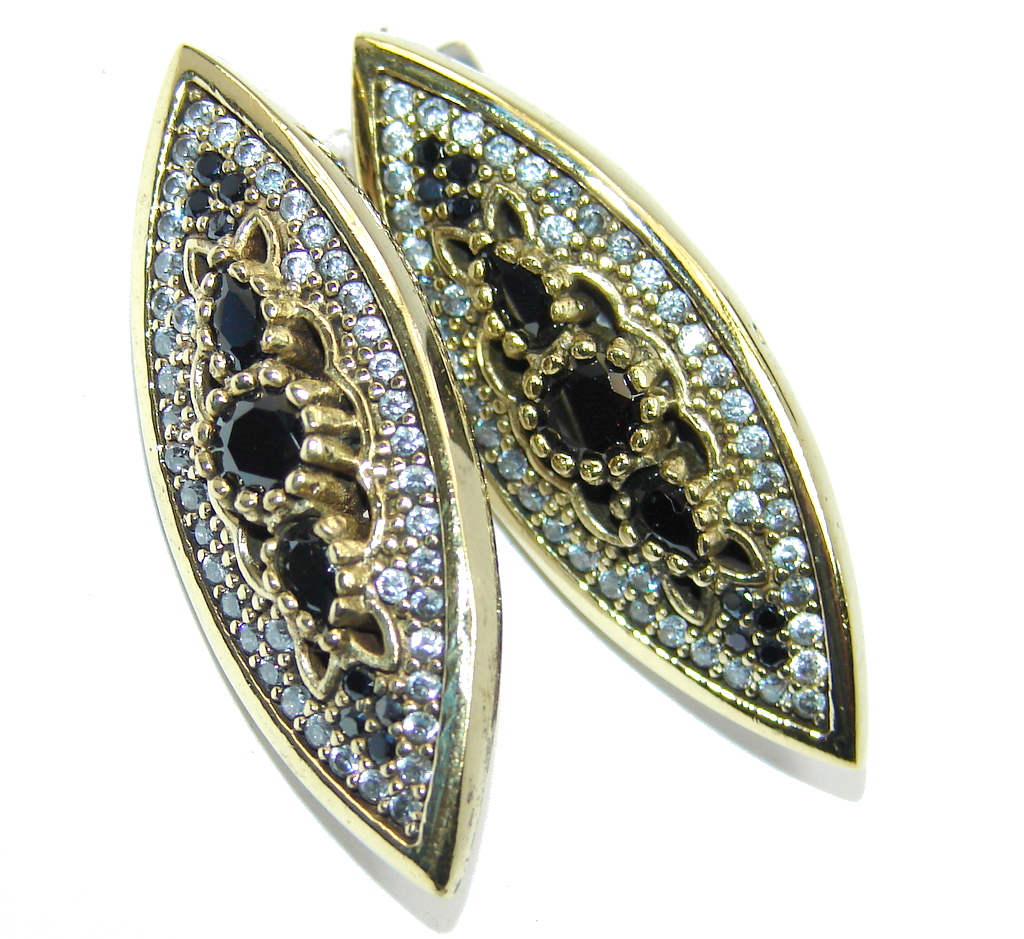 Large Victorian Style Onyx Ruby Sterling Silver Earrings