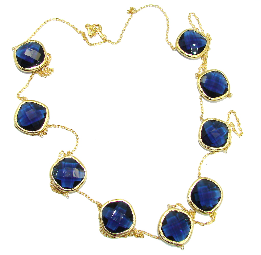40 inchces long Styligh London Blue Topaz Gold plated over Sterling Silver necklace