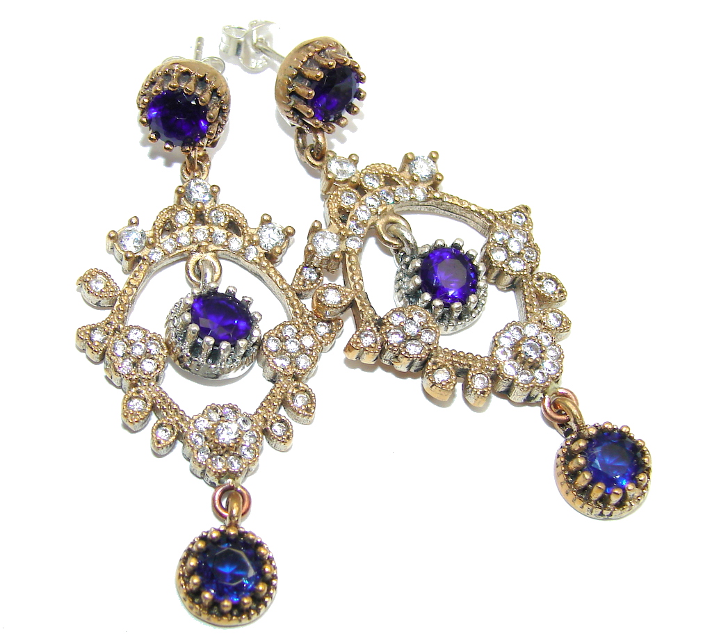 Chandelier Victorian Style created Sapphire Ruby Sterling Silver Earrings