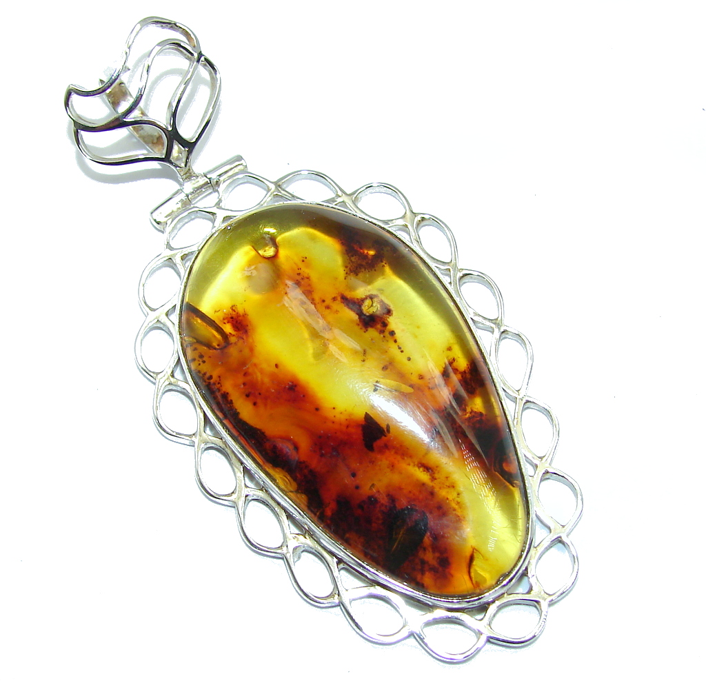 Twilight Zone Prehistoric Golden natural Baltic Amber Sterling Silver Pendant