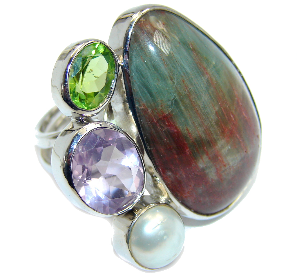 Amazing Imperial Jasper Sterling Silver Ring size adjustable