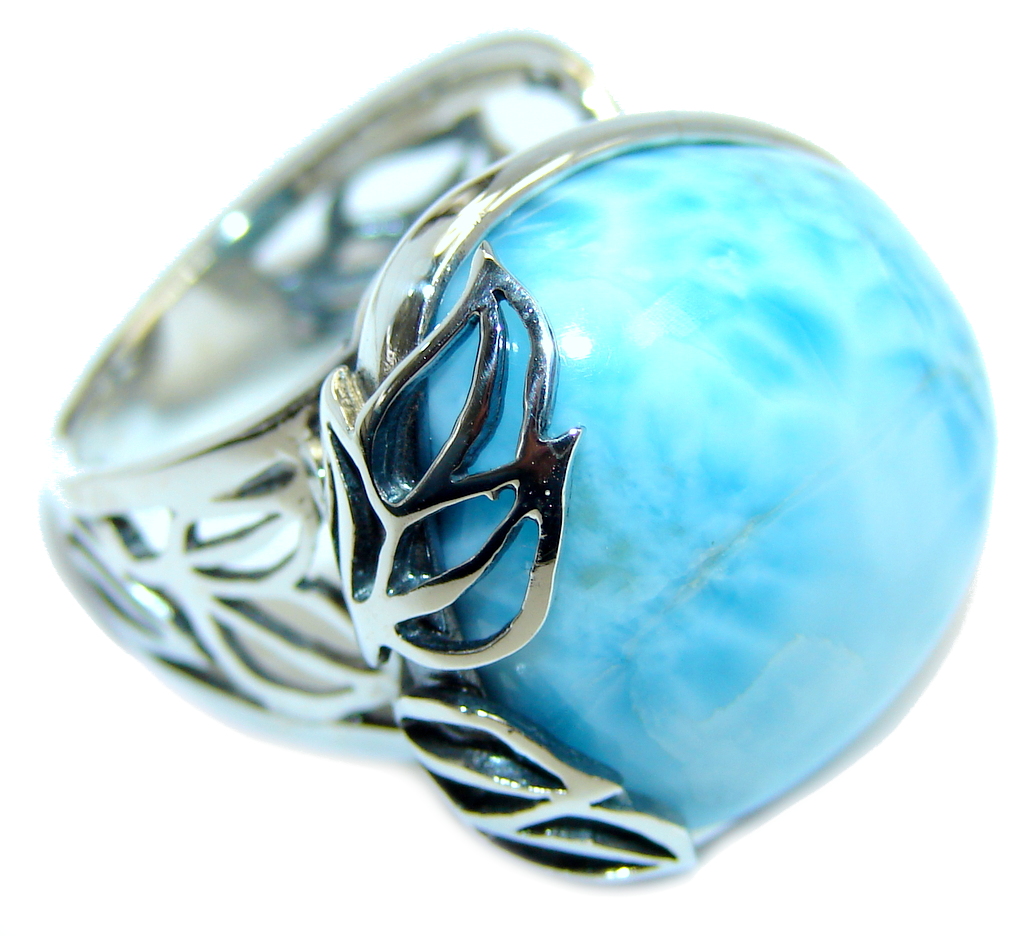 Amazing AAA quality Blue Larimar Sterling Silver Ring size adjustable