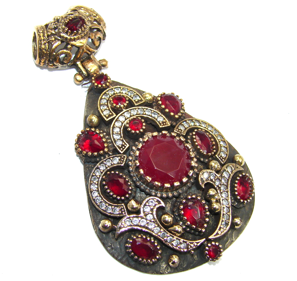 Perfect created Pink Ruby & White Topaz Copper over Sterling Silver Pendant