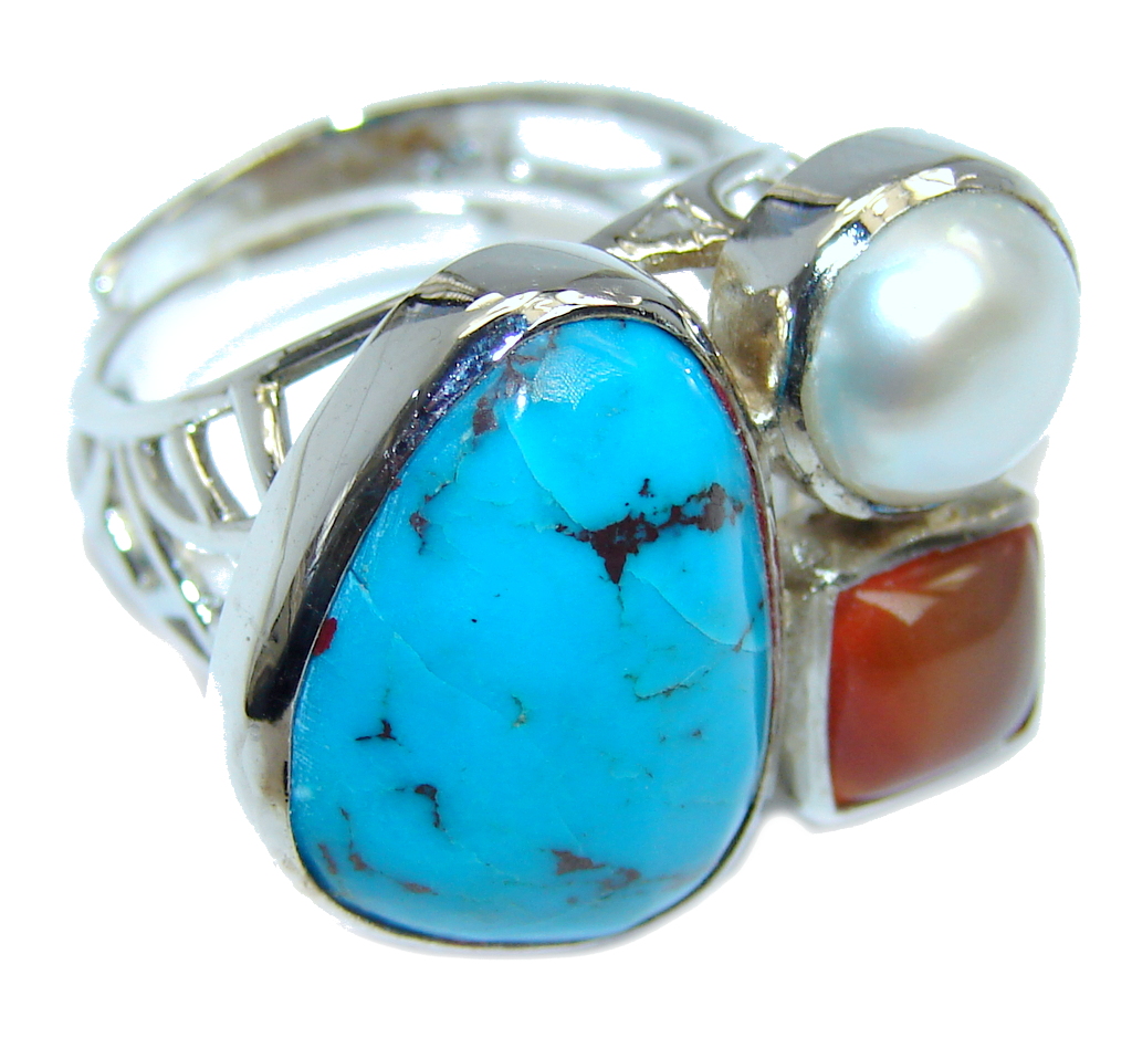 Sleeping Beauty Blue Turquoise, Rose Gold Plated, Rhodium Plated Sterling Silver Ring size adjustable