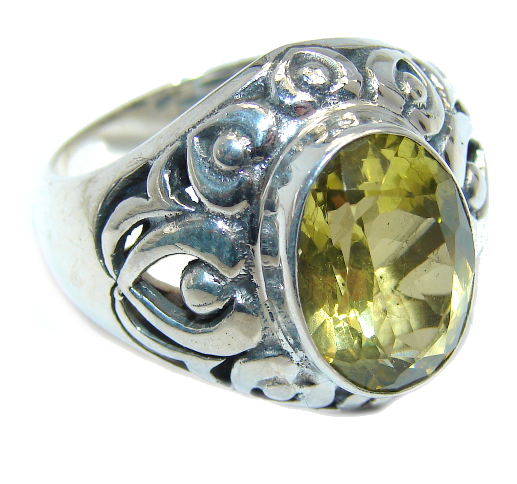 Big Yellow Citrine Bali Made Sterling Silver Ring s. 9