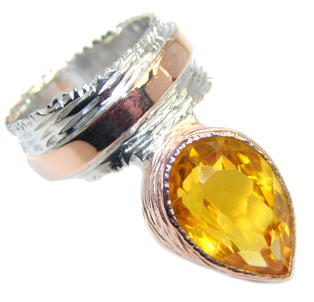 Faceted created Golden Sapphire Rose Gold plated over Sterling Silver Handcrafted Ring s. 6