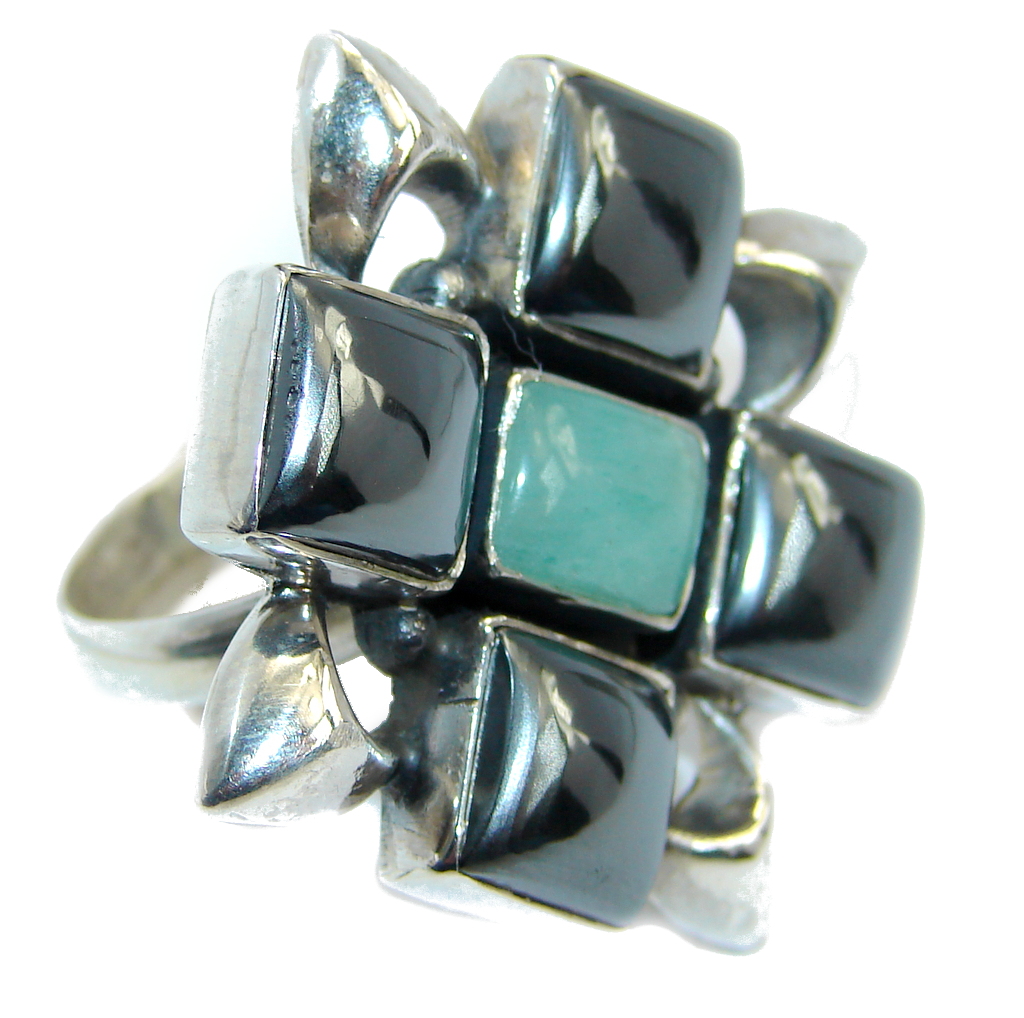 Amazing AAA Black Onyx & Hematite Sterling Silver ring s. 9 1/4