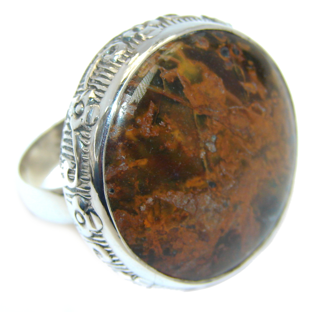 Big & Stylish Golden Obsidian Sterling Silver Ring s. 8 1/2