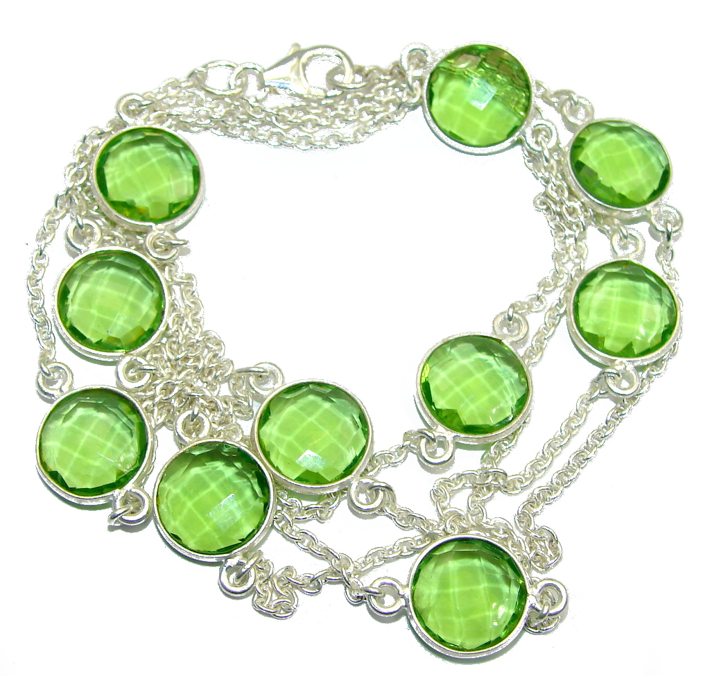 36 inches Created Peridot Sterling Silver Necklace
