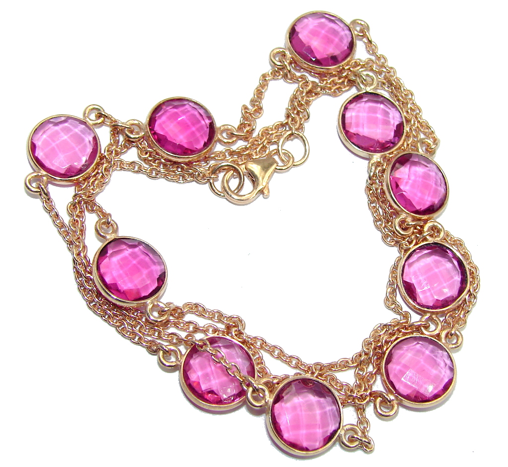 36 inches created Pink Sapphire Rose Gold plated over Sterling Silver Necklace