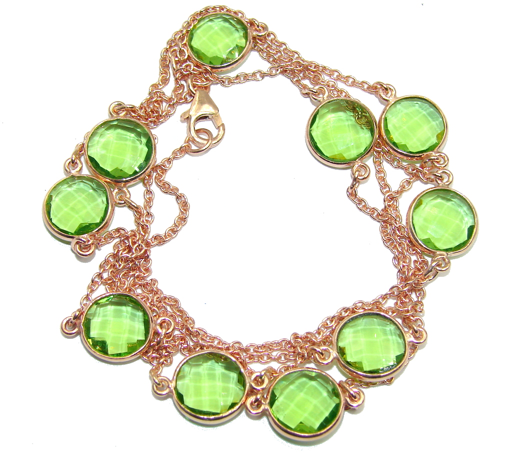 36 inches Created Peridot Rose Gold over Sterling Silver Necklace