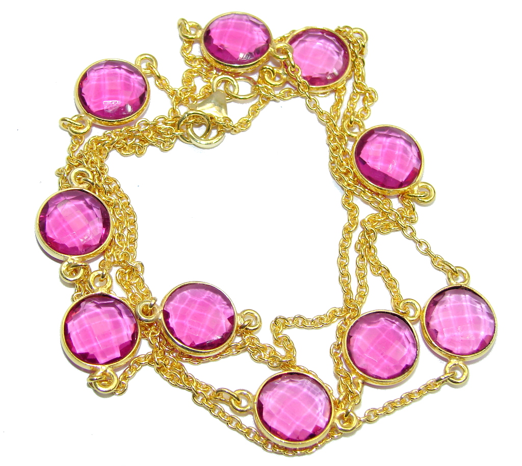 36 inches created Pink Sapphire Rose Gold plated over Sterling Silver Necklace